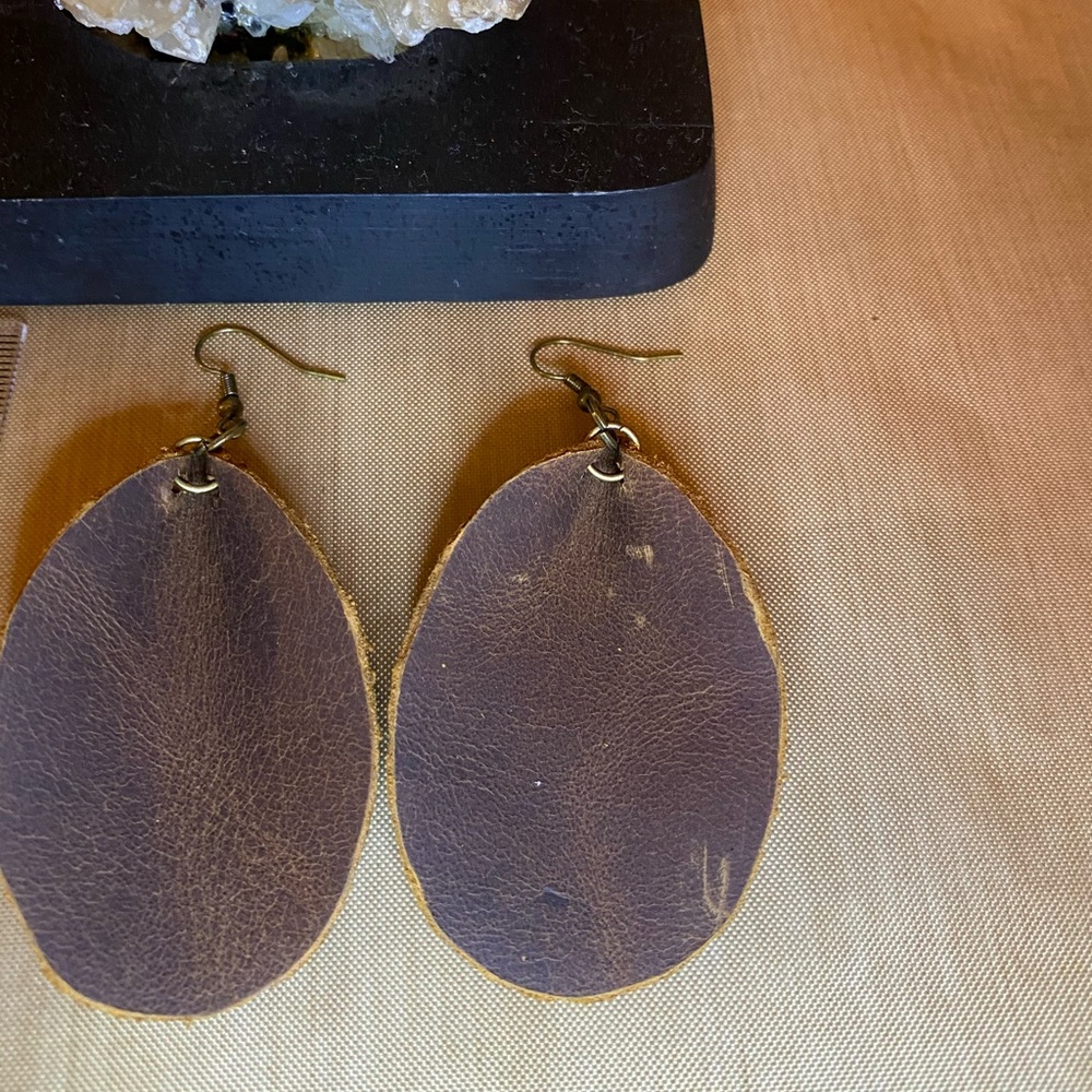 Up Cycle leather earrings. New hardware.